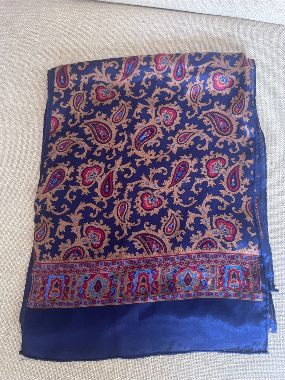 Silk Paisley Scarf in Deep Blue with Gold & Magenta Accents